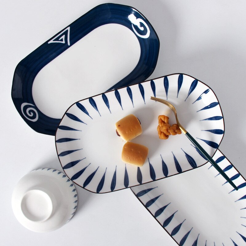 Oval ceramic sushi plate, serving plate