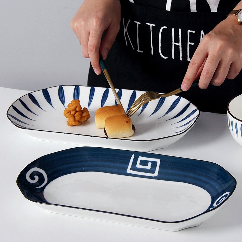 Oval ceramic sushi plate, serving plate