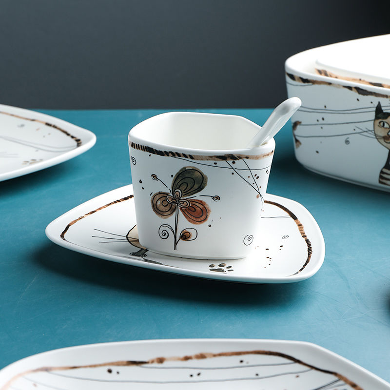 Ceramic cat tableware bowls and plates