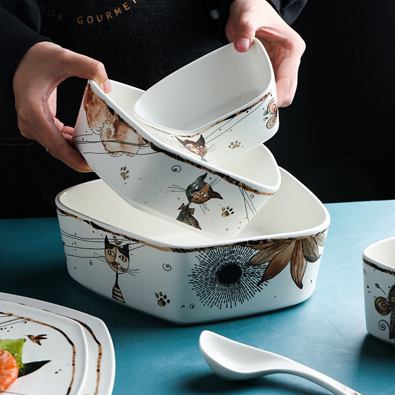 Ceramic cat tableware bowls and plates
