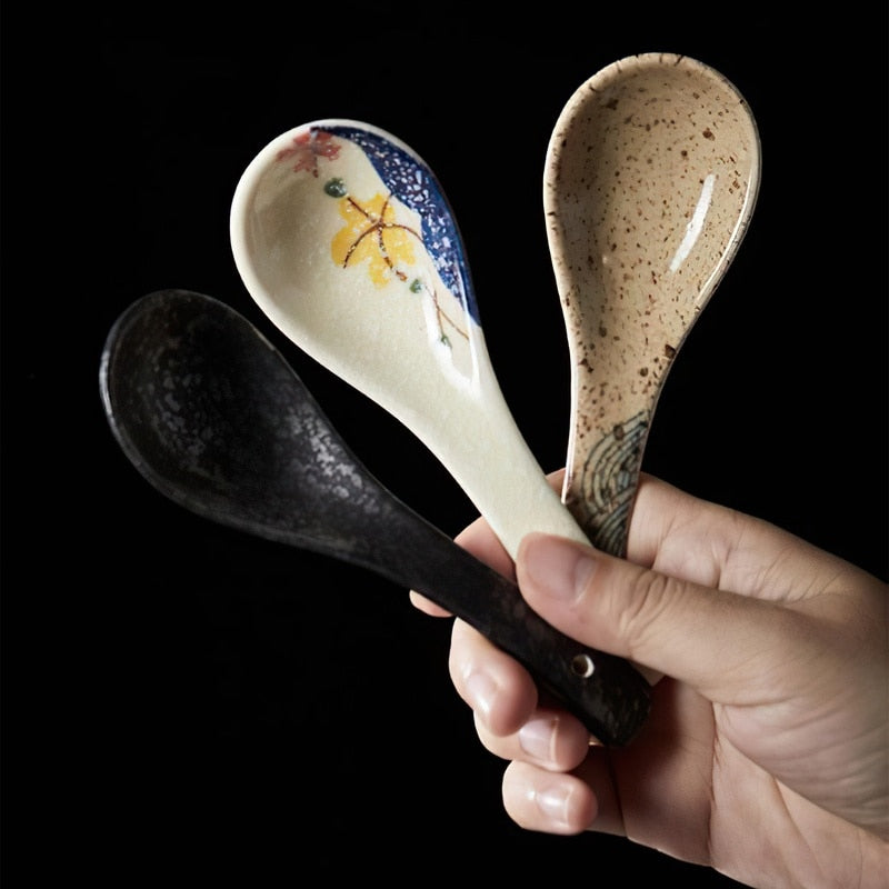 Japanese ceramic spoon, asian style ramen and rice spoon
