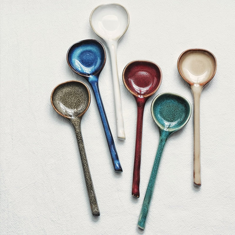 Ceramic soup spoon, glazed coffee or mixing spoon, small ladle