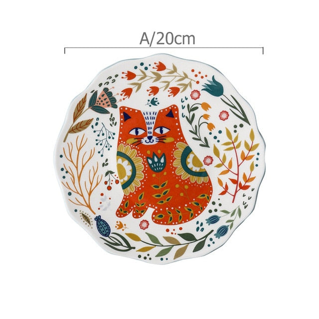 Colorful Cat Printed Plate - 8 inches