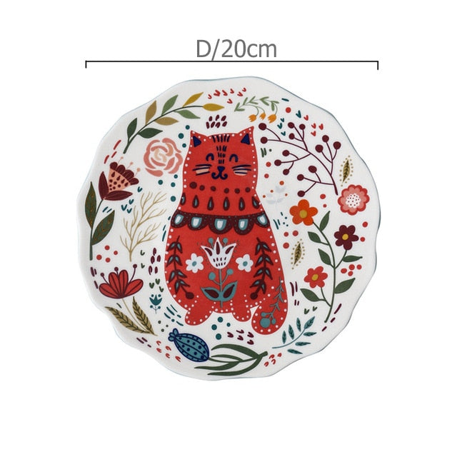 Colorful Cat Printed Plate - 8 inches