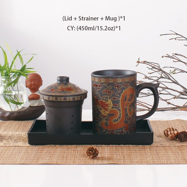 Traditional Chinese yixing tea mug with lid and strainer - 12 oz (35 cl)