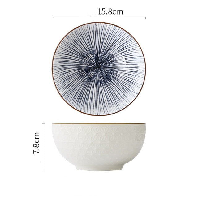 Ceramic Embossed Blue & White Bowl 6 inch